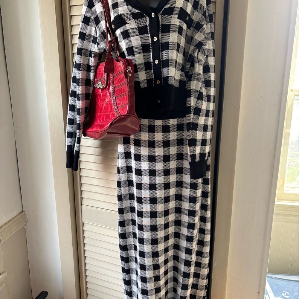 SHEIN Black and White Plaid Long Sleeve Dress
